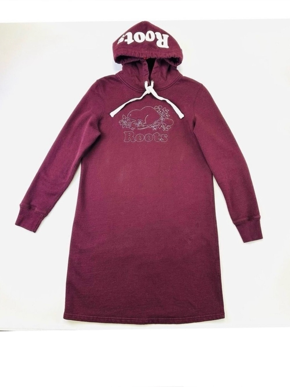 Roots Burgundy Beaver Logo Hoodie Dress Small Casual Athleisure Style